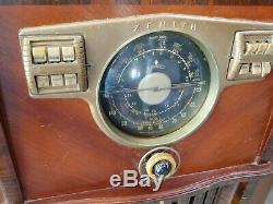 1930s-40s Zenith Short Wave Tube Floor Radio Wood Police Antique-VTG Art Deco