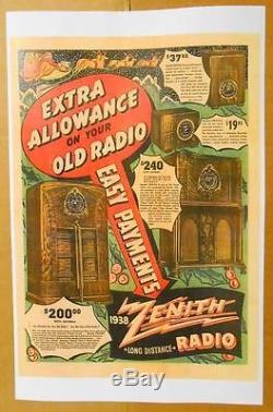 1938 ZENITH RADIO COLOR AD 11X17 CARD STOCK, 15U269, 15U270, 5S228, 5R216