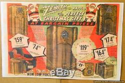 1938 ZENITH RADIO COLOR AD 11X17 CARD STOCK 9S262, 12S265, 12S266, 6S238, 6S229