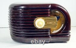 1939 Zenith 6D311 Deco Streamline Style AM Tube Radio Brown Restored Excellent