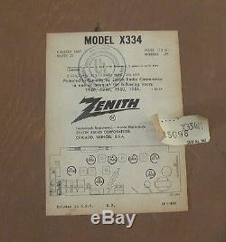 1959 Vintage Zenith AM FM radio Model X334 in working condition