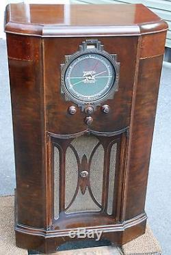 ANTIQUE 1936 ZENITH 12A57 AM CONSOLE TUBE RADIO BEAUTIFUL WORKING SEE VIDEO