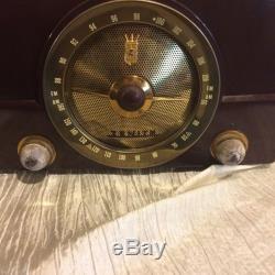 ANTIQUE 1955 ZENITH T825 AM FM TUBE RADIO Burgundy W original BOX & PROMO Glass