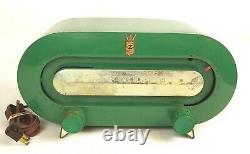 Antique, Green ZENITH TUBE RADIO, Racetrack Design 110 volt, 14 x 7 x 7