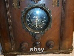 Antique Zenith Tombstone Wood Cabinet Tube Radio 1936 5s-29 As Found