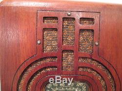 Antique Zenith vintage tube radio in tombstone cabinet restored & working