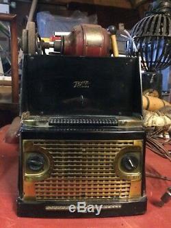 Great Old Black & Gold Deco Zenith Flip Up Tube Radio 102-439 Bakelite