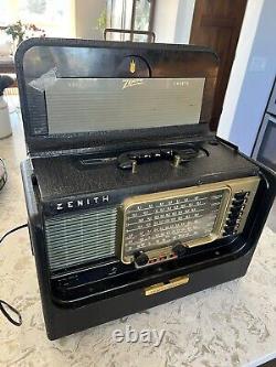 RARE Vintage Zenith Trans-Oceanic Wave Magnet Radio with log book entries Works