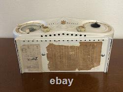 RARE! Zenith Deluxe Radio Alarm Clock- White 1952 Owl Eye Clock And Radio Work