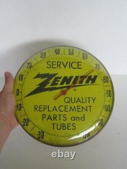 RARE Zenith Radio Round Tube / Replacement Parts Advertising Yellow Thermometer