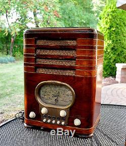 Rare Original Antique Vintage ZENITH 5S327 TOMBSTONE Wood Deco Tube Radio Works