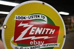 Rare Zenith Radio Tv Dealer Porcelain Metal Sign Tube Repair Electronic Dept