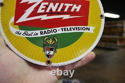 Rare Zenith Radio Tv Dealer Porcelain Metal Sign Tube Repair Electronic Dept