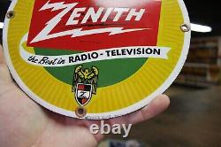 Rare Zenith Radio Tv Dealer Porcelain Metal Sign Tube Repair Electronic Dept