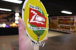 Rare Zenith Radio Tv Dealer Porcelain Metal Sign Tube Repair Electronic Dept