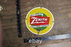 Rare Zenith Radio Tv Dealer Porcelain Metal Sign Tube Repair Electronic Dept