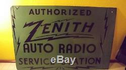 VERY RARE Zenith Auto Radio Service 2 Sided Heavy Metal Flange Advertising Sign