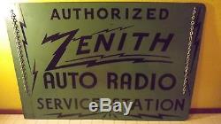 VERY RARE Zenith Auto Radio Service 2 Sided Heavy Metal Flange Advertising Sign
