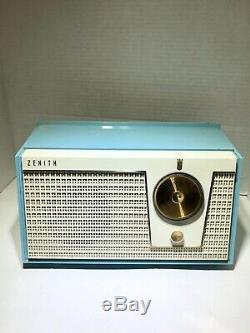 Vintage 1950's Zenith Tube Radio Aqua Blue Brass Dials