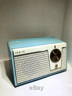Vintage 1950's Zenith Tube Radio Aqua Blue Brass Dials