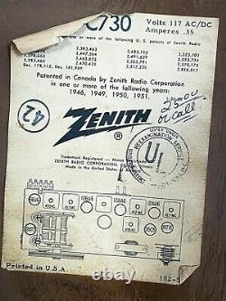 Vintage 1950s Zenith Super Serenade C730 7C05 AM FM wood case 1959