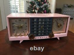 Vintage Radio 1956 Zenith Tube Clock Radio Model Z519V 50's Pink Cabinet