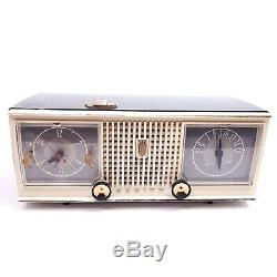 Vintage Tube Radio Clock Mid Century Modern 1956 Zenith C519 AM Gray Tabletop