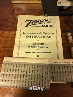 Vintage Zenith 9S369 Tube Radio Chassis Shutter Dial 30's W Escutcheon Plate