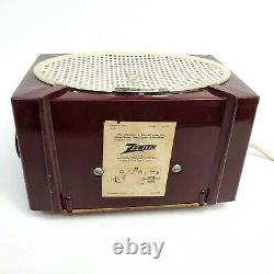 Vintage Zenith A513 AM Vacuum Tube Radio Burgundy Maroon Cracked Case Works
