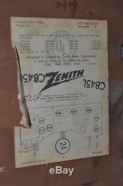 Vintage Zenith AM / FM Tube Radio C845l c 845 L 1950s