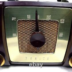 Vintage Zenith AM Tube Radio H615 Bakelite Gold MCM Mid Century Modern Works