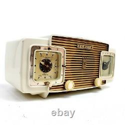 Vintage Zenith K622 Tube Radio White Alarm Clock Super Deluxe MCM Mid Century