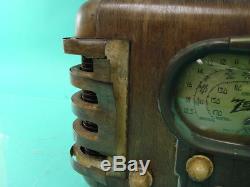Vintage Zenith Racetrack AM/SW Wood Table Radio Model 5-S-319 for Parts & Repair