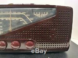 Vintage Zenith Split Face AM/FM Brown Bakelite Radio Tested Works