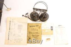 Vintage Zenith Trans-Oceanic Radio With Headphones & Paperwork