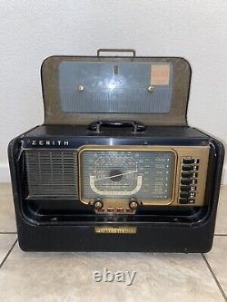 Vintage Zenith Trans-Oceanic Wave Magnet AM SW Portable Tube Radio Working