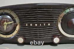 Vintage Zenith Tube Radio Brown Working Owl Eyes Brown MCM 1950's Art Deco