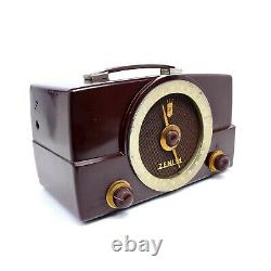 Vintage Zenith Tube Radio FM AM Portable Bakelite 1950's Burgundy MCM K725 Works