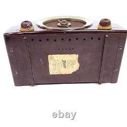 Vintage Zenith Tube Radio FM AM Portable Bakelite 1950's Burgundy MCM K725 Works