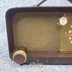 Vintage Zenith Tube Radio Model 5D811 Brown Bakelite AM Portable MCM Works