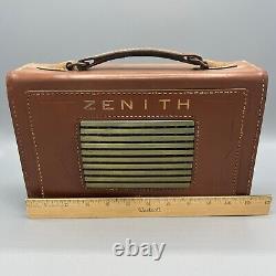 Vintage Zenith Tube Radio Portable Top Grain Leather Case Model Y506L Tested