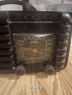 Vintage Zenith Tube Radio Recall Bakelite Dark Deco Used Missing Back Plate