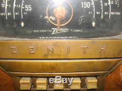 Vtg Early Zenith Black Dial Radio Model 7S529 AM Short Wave Art Deco Tube Type
