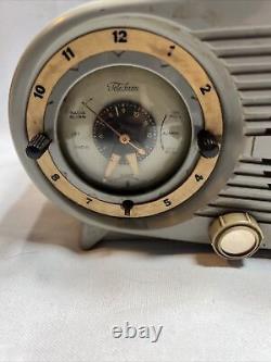 Vtg Zenith Bakelite AM Tube Radio Alarm Clock S-18535 Owl Eye Retro Gray B3