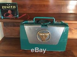 Vtg Zenith L505 Vintage 1953 Portable Tube Radio with Wave Magnet Teal Space Age