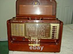 WONDERFUL WORKING, 1950's, ZENITH MODEL 600 BROWN LEATHER TRANSOCEANIC RADIO