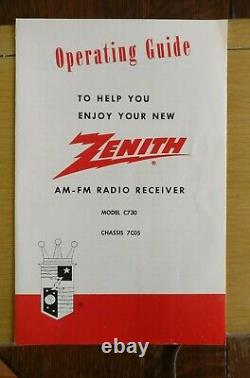 Zenith C730 AM-FM Radio ca. 1950s, Working, with Original Manual