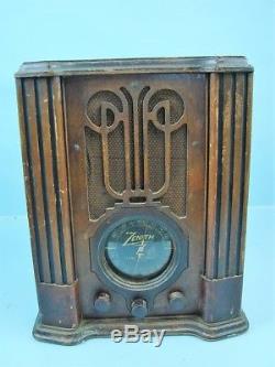 Zenith Model 4v31 Farm Battery Radio Tombstone Art Deco Black Dial Bakelite Knob