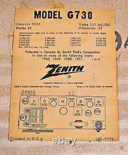 Zenith Model G730 AM/FM 7 Tube Radio Wood Tabletop 1961