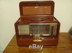 Zenith R600 Transoceanic Wave Magnet Shortwave Tube Radio Brown Leather Working